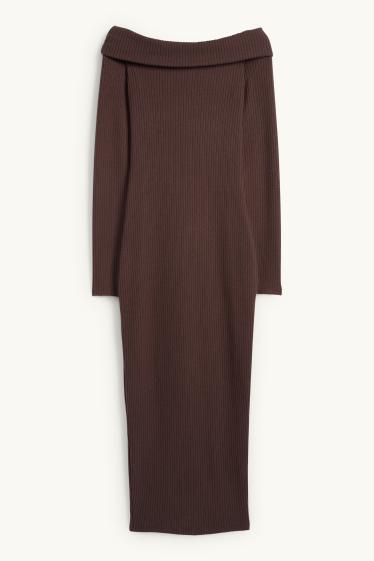 Dona - Vestit bodycon de punt de mitja - acanalat - marró fosc