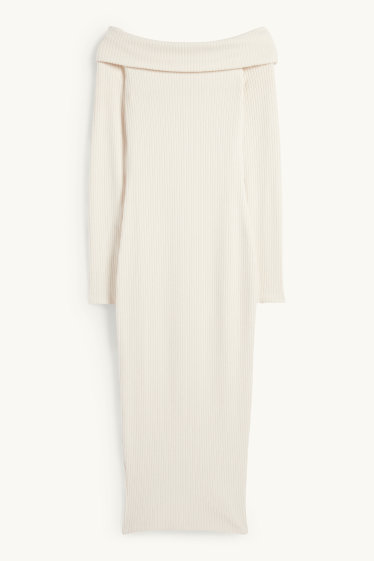 Women - Knitted bodycon dress - ribbed - cremewhite