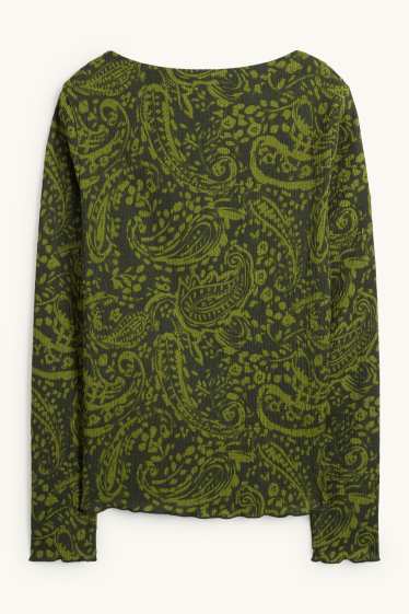 Dámské - Tričko s dlouhým rukávem - regular fit - se vzorem - zelená
