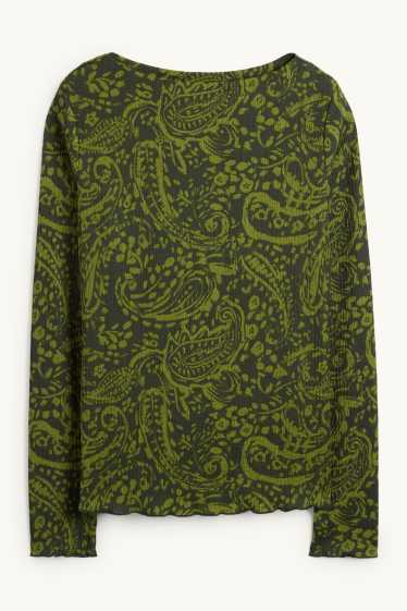 Dámské - Tričko s dlouhým rukávem - regular fit - se vzorem - zelená