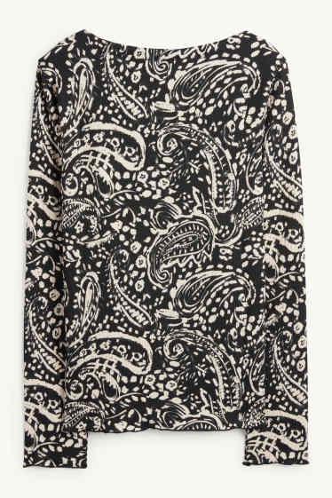 Damen - Langarmshirt - Regular Fit - gemustert - schwarz / beige