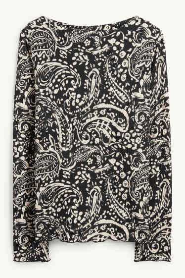 Damen - Langarmshirt - Regular Fit - gemustert - schwarz / beige