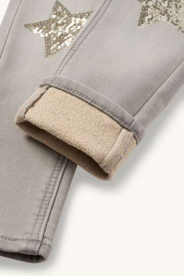 Copii - Fete - Stea - skinny jeans - jeans termoizolanți - denim-gri deschis