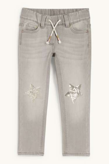 Copii - Fete - Stea - skinny jeans - jeans termoizolanți - denim-gri deschis