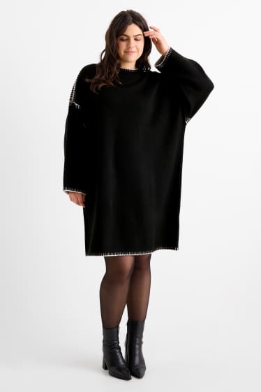 Women - Knitted dress - straight fit - black