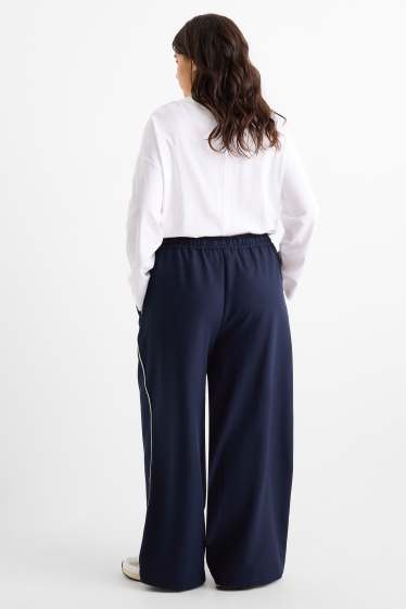 Dames - Jersey broek - mid waist - wide leg - donkerblauw