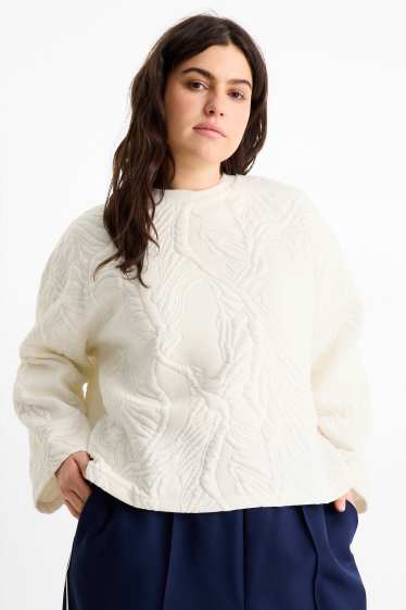 Damen - Sweatshirt - strukturiert - weiß