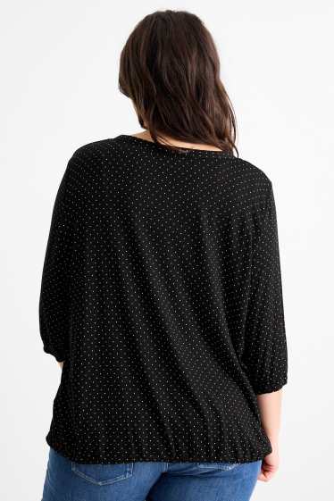 Damen - Langarmshirt - gepunktet - schwarz