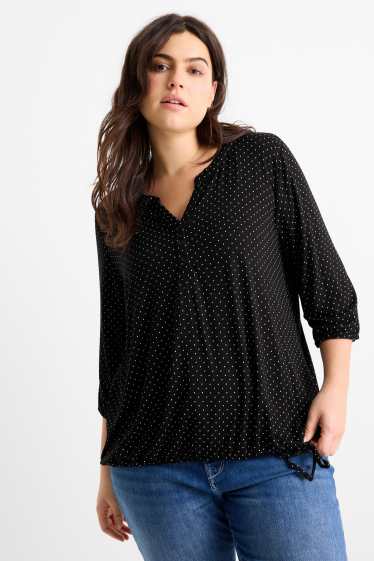 Damen - Langarmshirt - gepunktet - schwarz