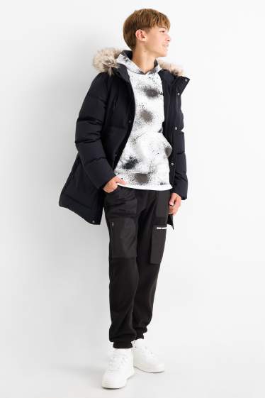 Enfants garçons - Pantalon de jogging cargo en polaire - noir