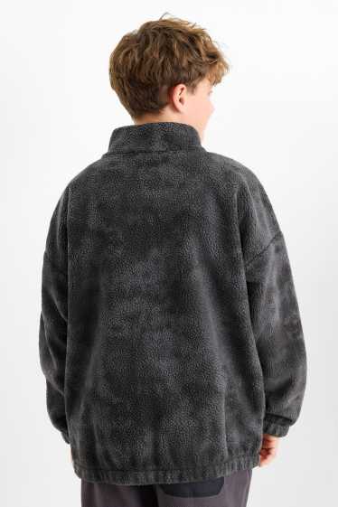 Kinder Buben - Teddy-Jacke - dunkelgrau