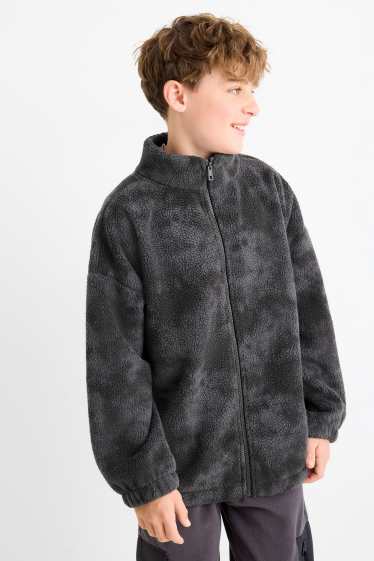 Kinder Buben - Teddy-Jacke - dunkelgrau