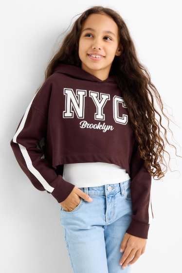 Enfants filles - NYC - ensemble - sweat à capuche et haut - 2 pièces - bordeaux