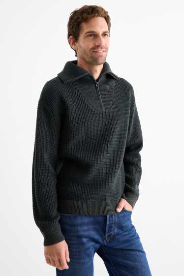 Men - Jumper - textured - dark green
