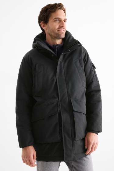 Herren - Parka mit Kapuze - gefüttert - wasserabweisend - schwarz