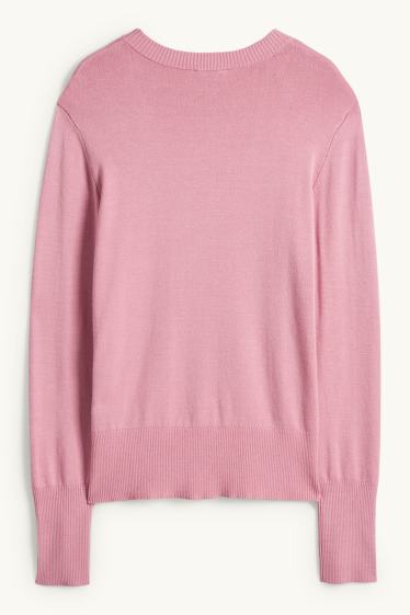 Femei - Pulover din tricot fin - roz