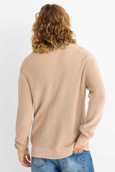 Pánské - Pletený kardigan - žebrovaný - béžová