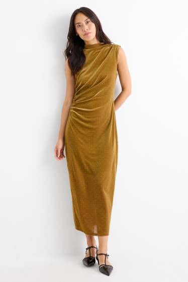 Dona - Vestit bodycon de vellut amb pedres d’estràs - groc mostassa