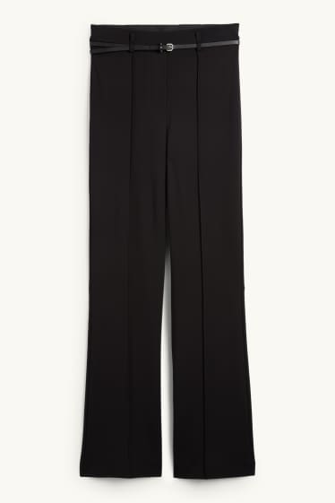 Femmes - Pantalon en jersey avec ceinture - high waist - flared - noir