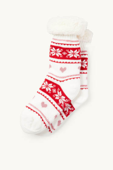 Femmes - Chaussettes antidérapantes - à motif - blanc / rouge