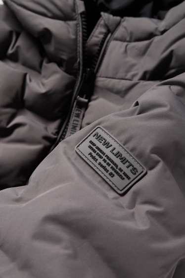 Kinder Jungen - Steppjacke mit Kapuze - wasserabweisend - grau
