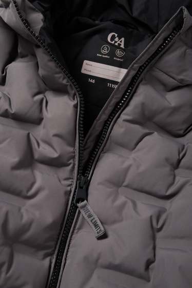Kinder Jungen - Steppjacke mit Kapuze - wasserabweisend - grau