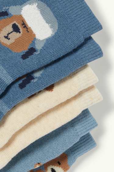 Enfants garçons - Lot de 3 paires - ours - chaussettes à motif - bleu / blanc