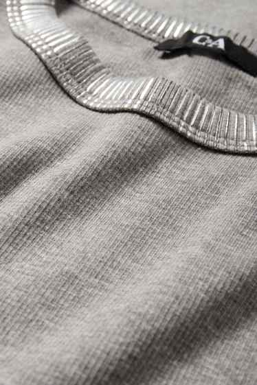 Dámské - Tričko s dlouhým rukávem - slim fit - žebrované - šedá