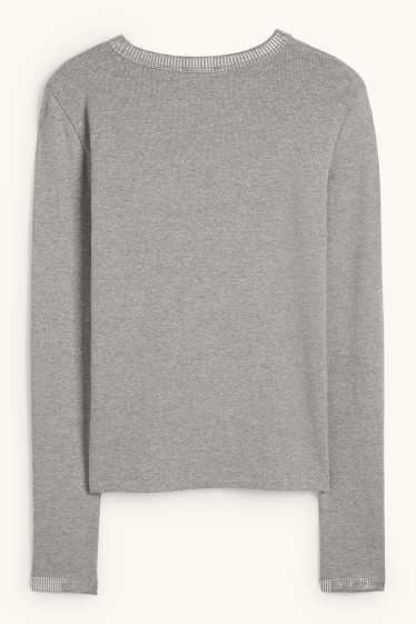 Dámské - Tričko s dlouhým rukávem - slim fit - žebrované - šedá