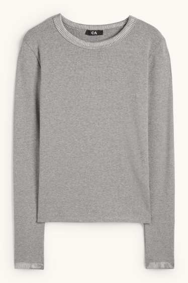 Dámské - Tričko s dlouhým rukávem - slim fit - žebrované - šedá