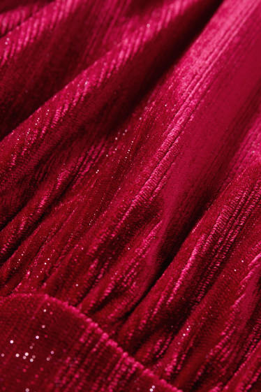 Dames - Fluwelen wikkeljurk - straight fit - donkerrood