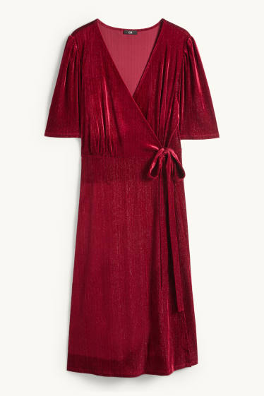 Dames - Fluwelen wikkeljurk - straight fit - donkerrood