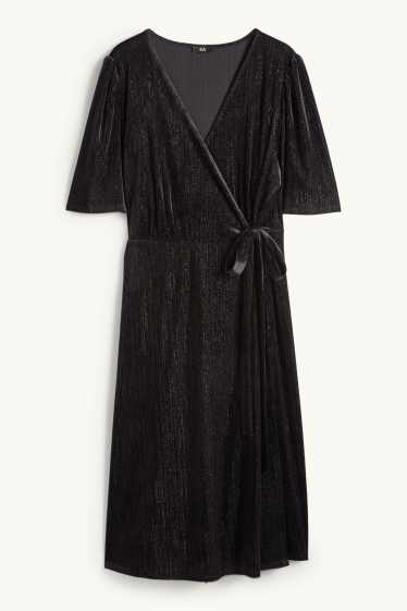 Dames - Fluwelen wikkeljurk - straight fit - zwart