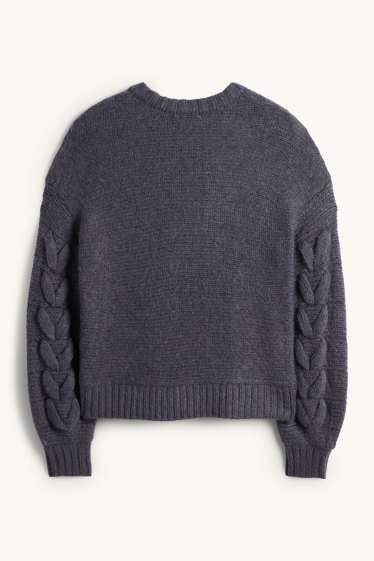 Femmes - Pull - motif tressé - bleu foncé