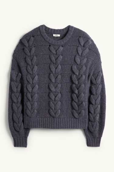 Femmes - Pull - motif tressé - bleu foncé