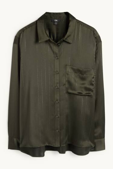 Femmes - Chemisier en satin - fines rayures - vert foncé