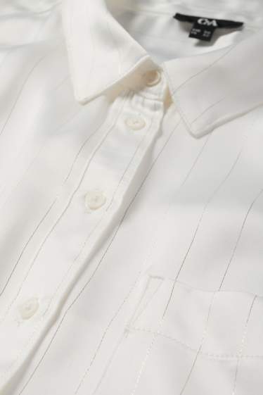 Femmes - Chemisier en satin - fines rayures - blanc