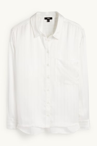 Femmes - Chemisier en satin - fines rayures - blanc