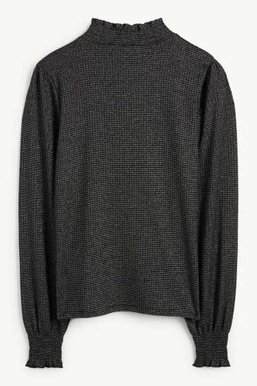 Donna - Maglione - a coste - brillante - nero
