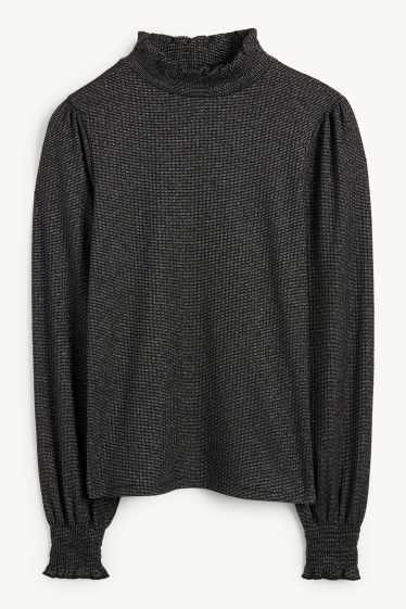 Donna - Maglione - a coste - brillante - nero