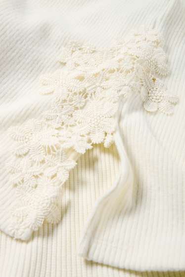 Dona - Samarreta de mànigues llargues - regular fit - acanalada - blanc trencat