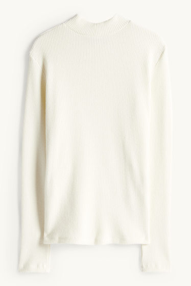 Dona - Samarreta de mànigues llargues - regular fit - acanalada - blanc trencat