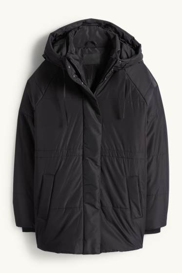 Women - Quilted jacket with hood - black