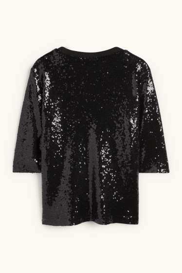 Donna - Blusa di paillettes - in rete - nero