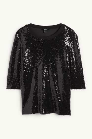 Donna - Blusa di paillettes - in rete - nero