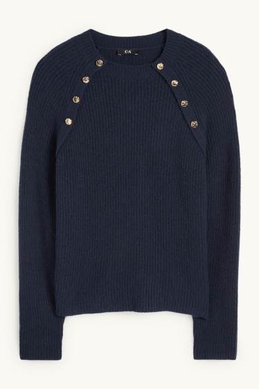 Femmes - Pull - finition côtelée - bleu foncé