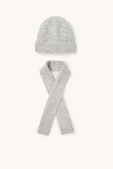 Copii - Fete - Set - căciulă și fular - reiate - gri deschis
