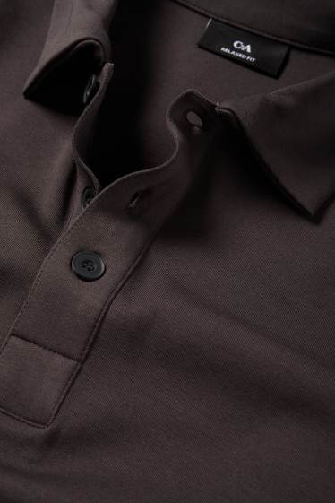 Heren - Poloshirt met lange mouwen - relaxed fit - donkerbruin
