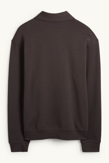 Heren - Poloshirt met lange mouwen - relaxed fit - donkerbruin