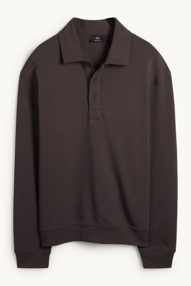 Heren - Poloshirt met lange mouwen - relaxed fit - donkerbruin